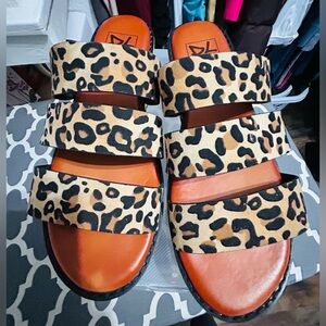 Dirty Laundry Leopard-Print Triple-Strap Sandals with Tan Footbed